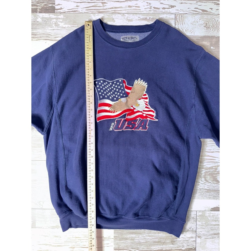 Steve & Barry's Sweatshirt Mens XL Navy S&B US Flag Eagle Embroidered Round Neck - Picture 8 of 12